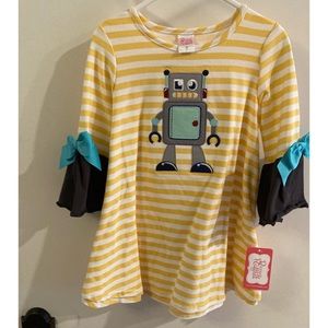 Ricrac and Ruffles Robot appliqué tunic size 5